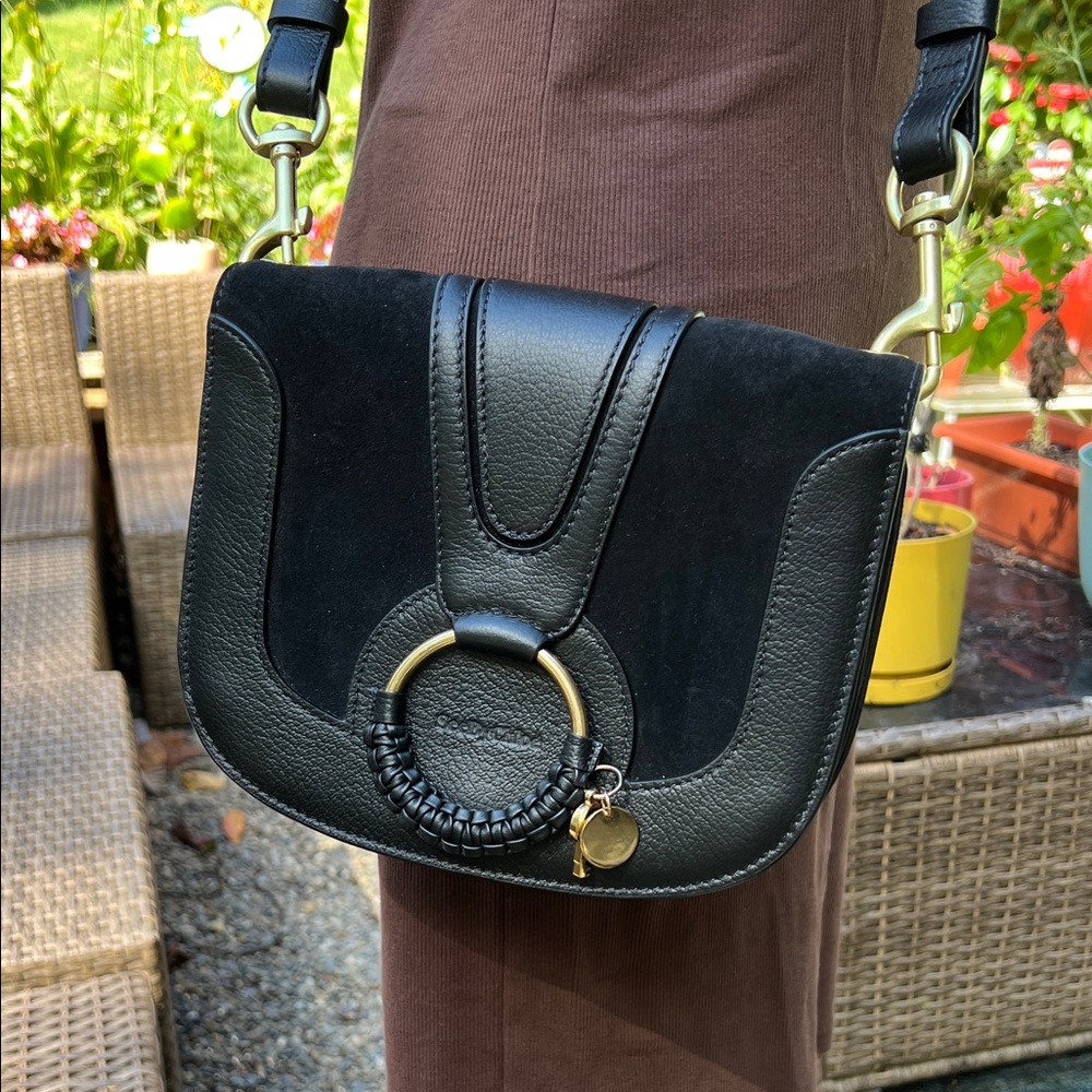 See By Chloe Black Leather Crossbody Bag with Gold Accents
